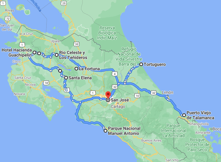 mapa de ruta costa rica 